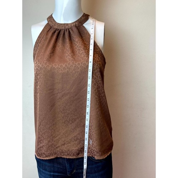 A New Day Women Halter Neck Blouse Top Leopard Print Back Zip Brown Size X Small - Picture 3 of 9